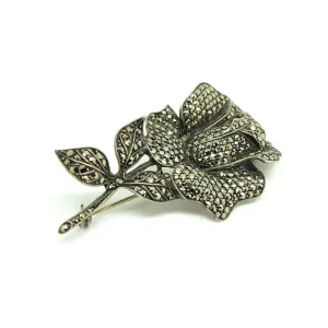 Vintage 1960's Marcasite Silver Rose Brooch