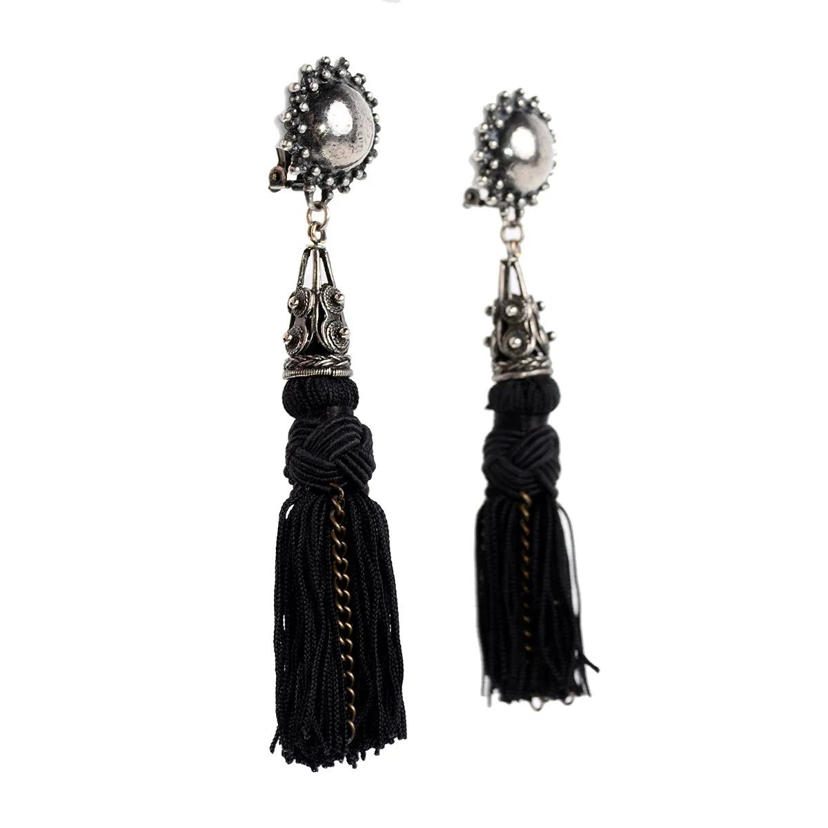 Vintage Heidi Daus Long Black Tassel Earrings