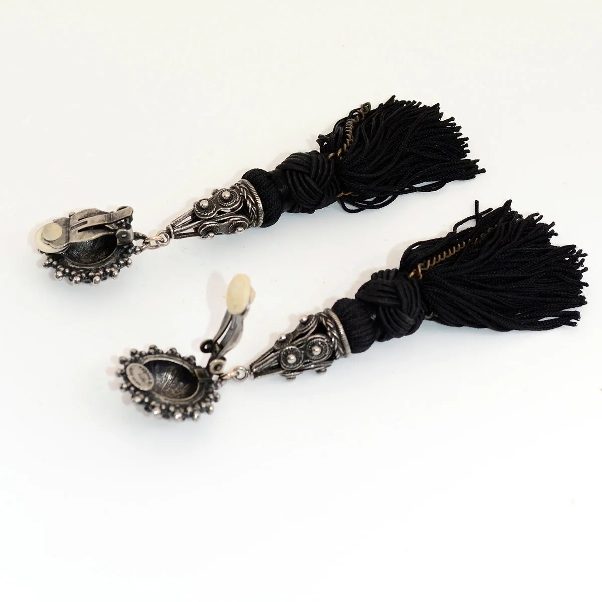 Vintage Heidi Daus Long Black Tassel Earrings