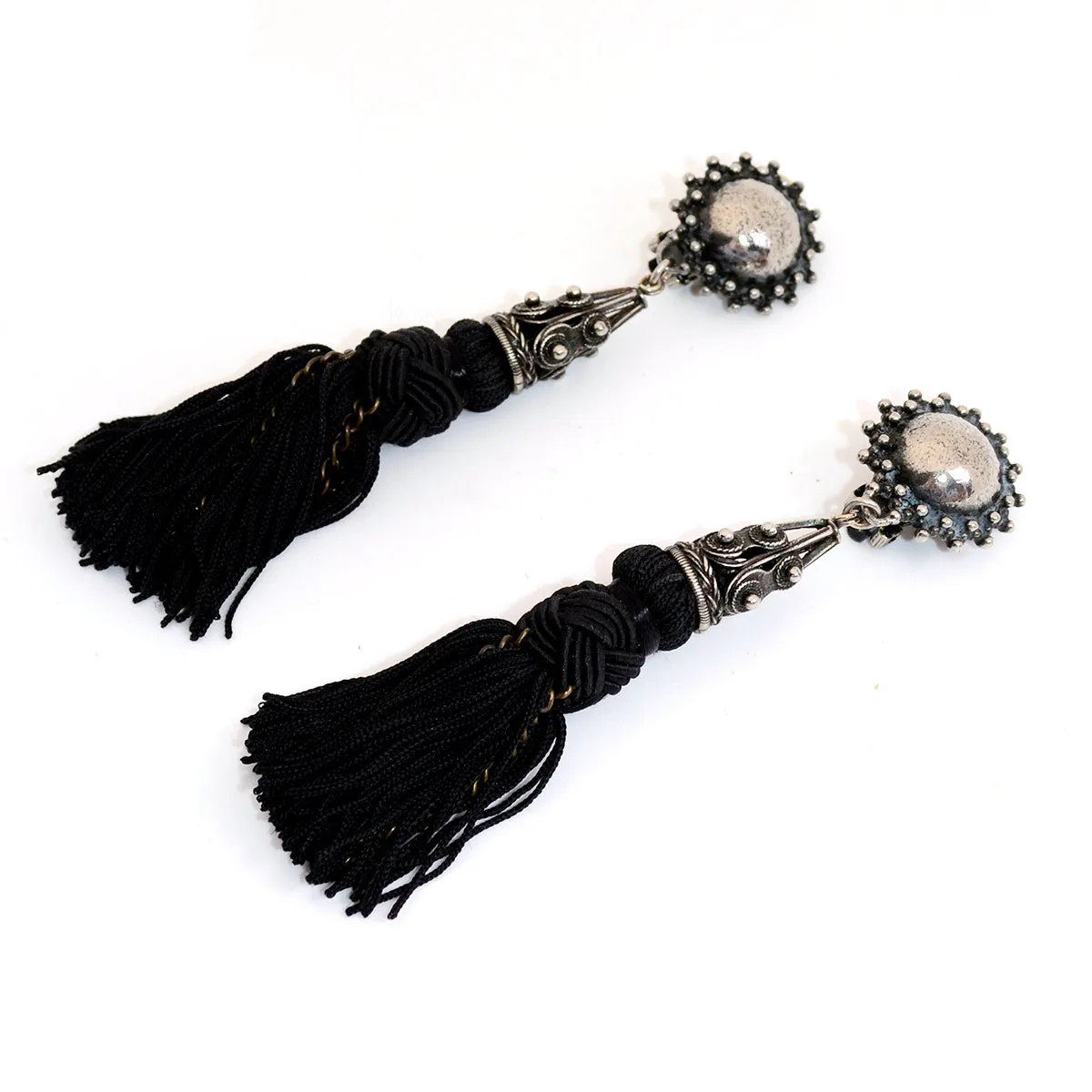 Vintage Heidi Daus Long Black Tassel Earrings