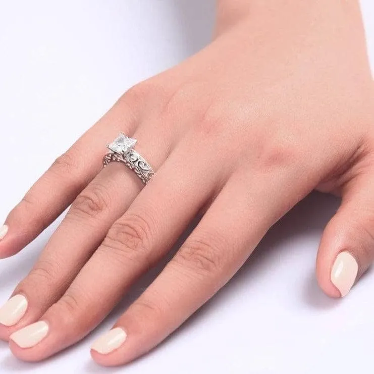 Vintage Style 1 Carat Created Diamond Wedding Engagement Ring