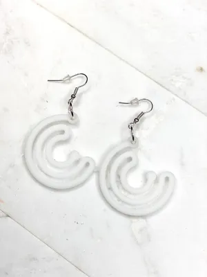 White Circle Earrings, Infinity Earrings, White Geometric Earrings, Large Half Circle Earrings