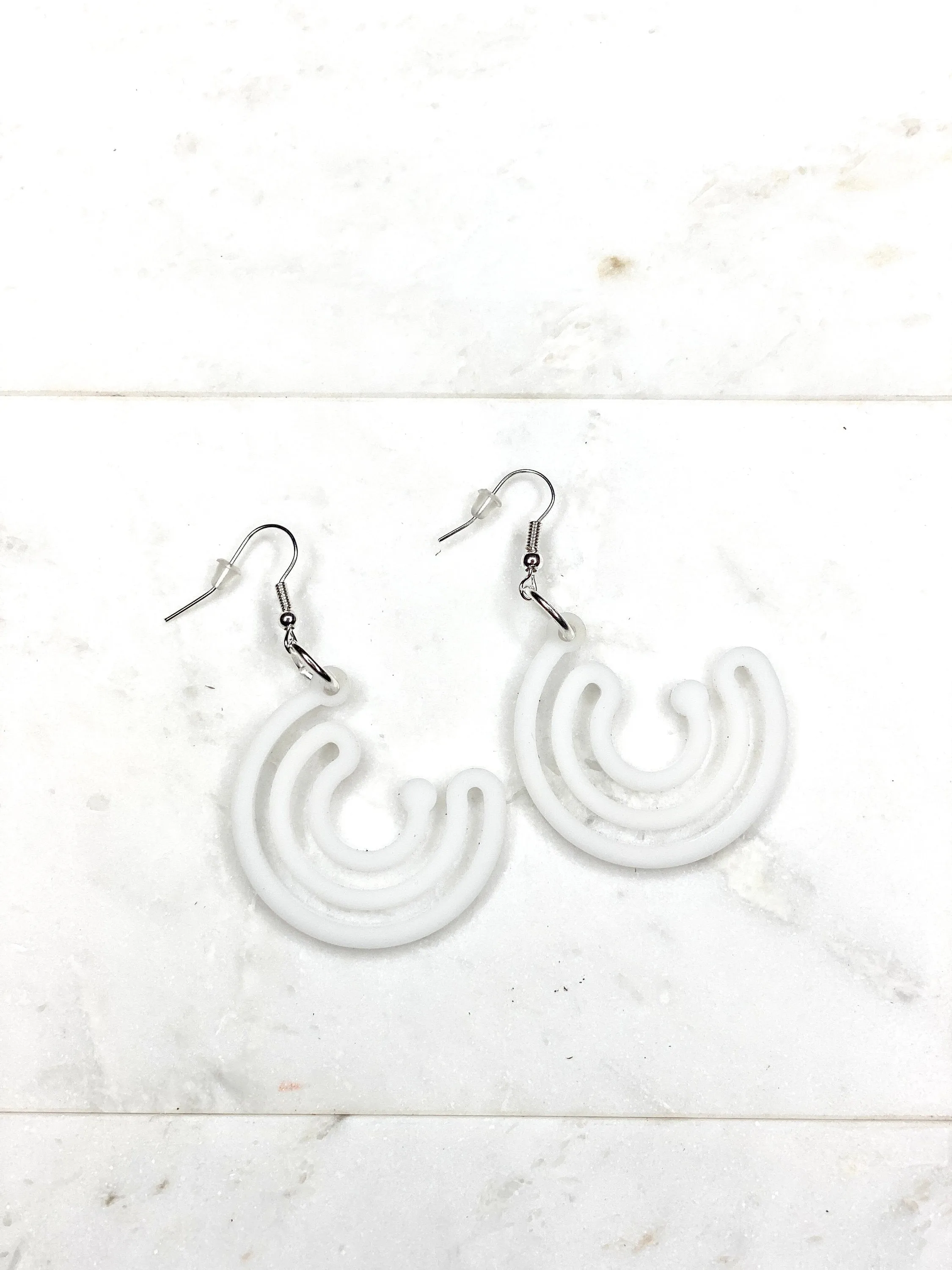 White Circle Earrings, Infinity Earrings, White Geometric Earrings, Large Half Circle Earrings