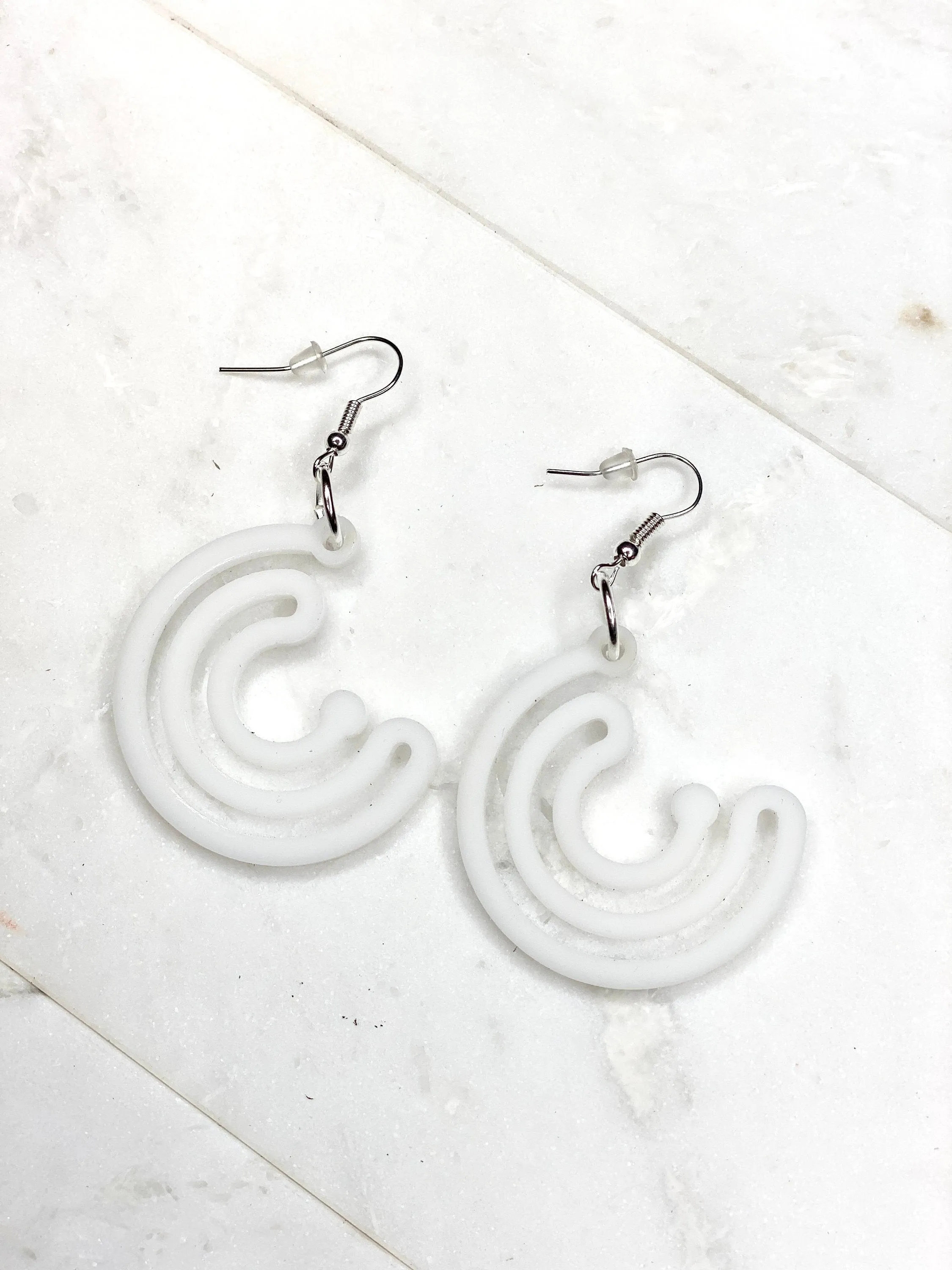 White Circle Earrings, Infinity Earrings, White Geometric Earrings, Large Half Circle Earrings