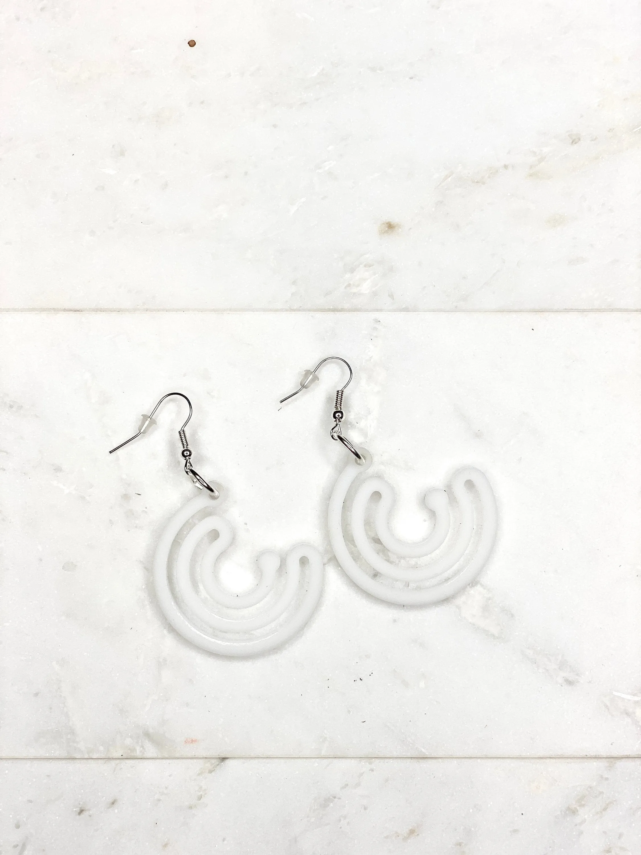 White Circle Earrings, Infinity Earrings, White Geometric Earrings, Large Half Circle Earrings