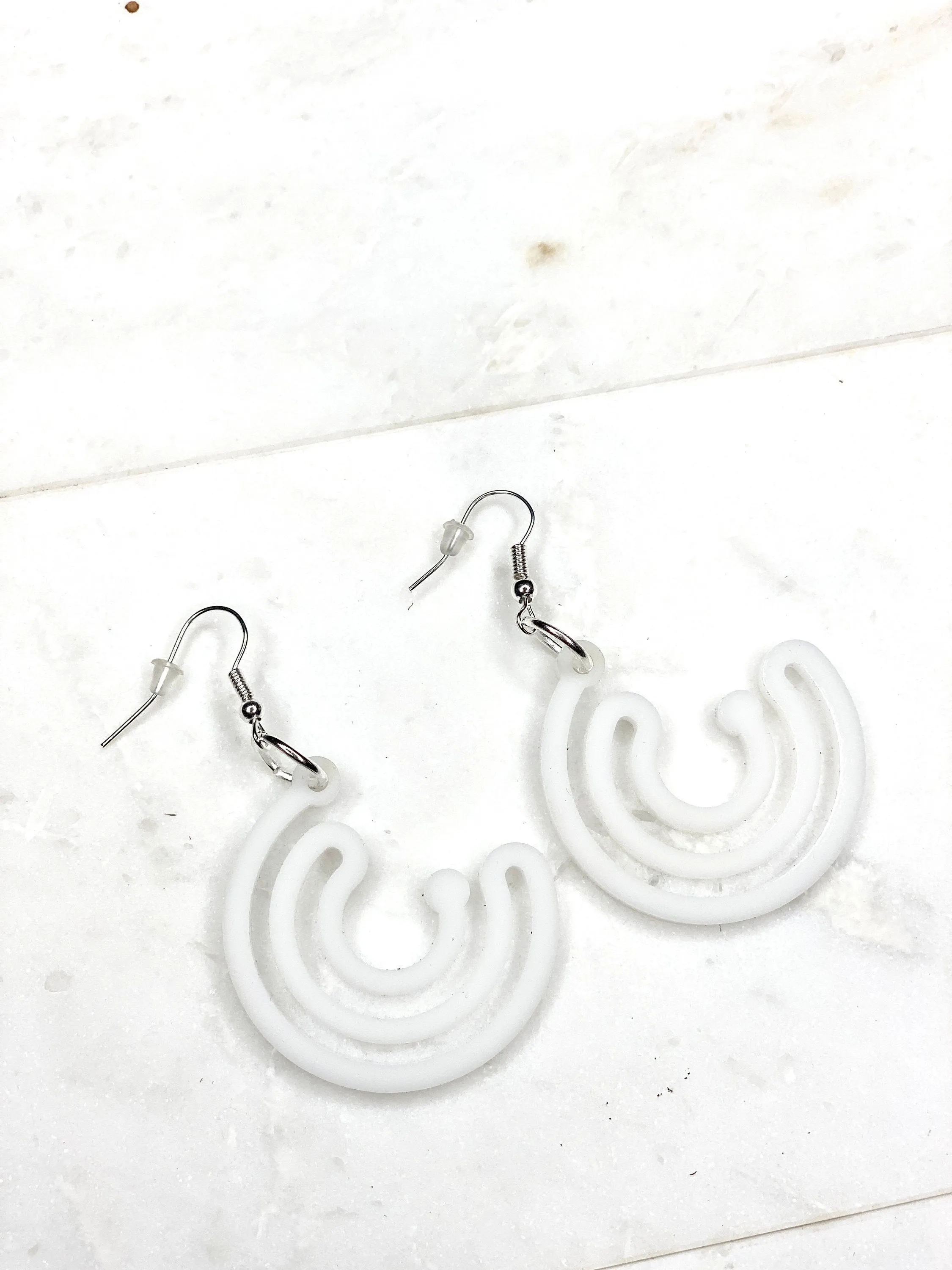 White Circle Earrings, Infinity Earrings, White Geometric Earrings, Large Half Circle Earrings