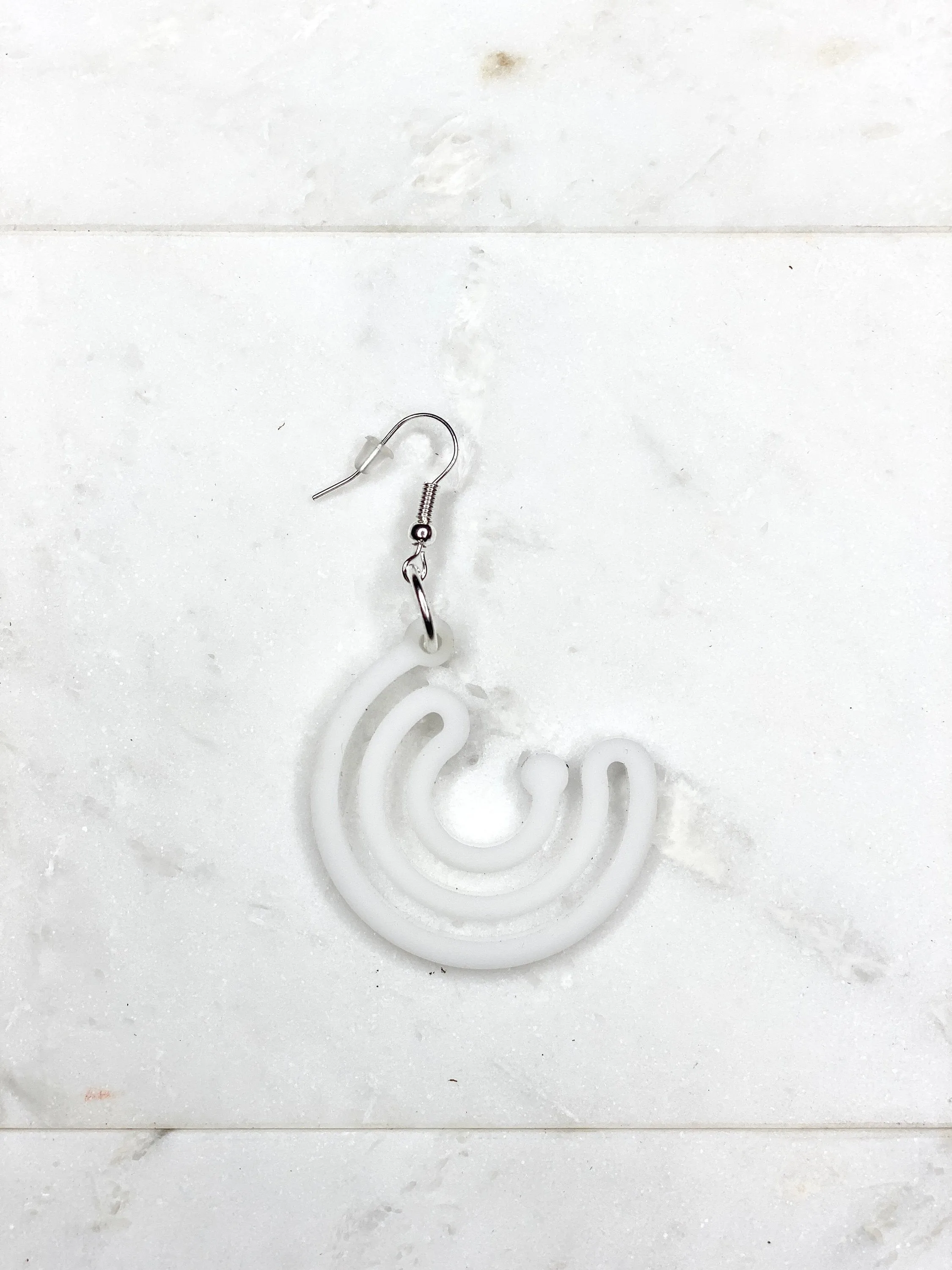 White Circle Earrings, Infinity Earrings, White Geometric Earrings, Large Half Circle Earrings