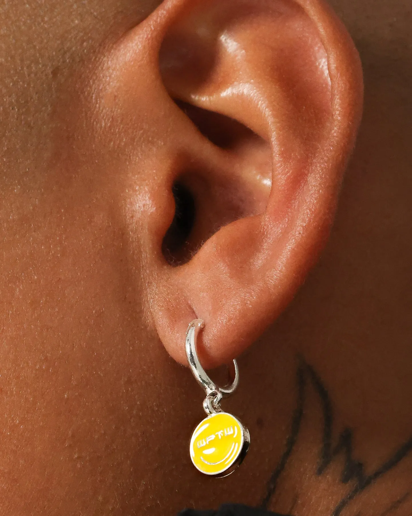 Wild For The Weekend Smiley Drop Hoop Earrings Silver