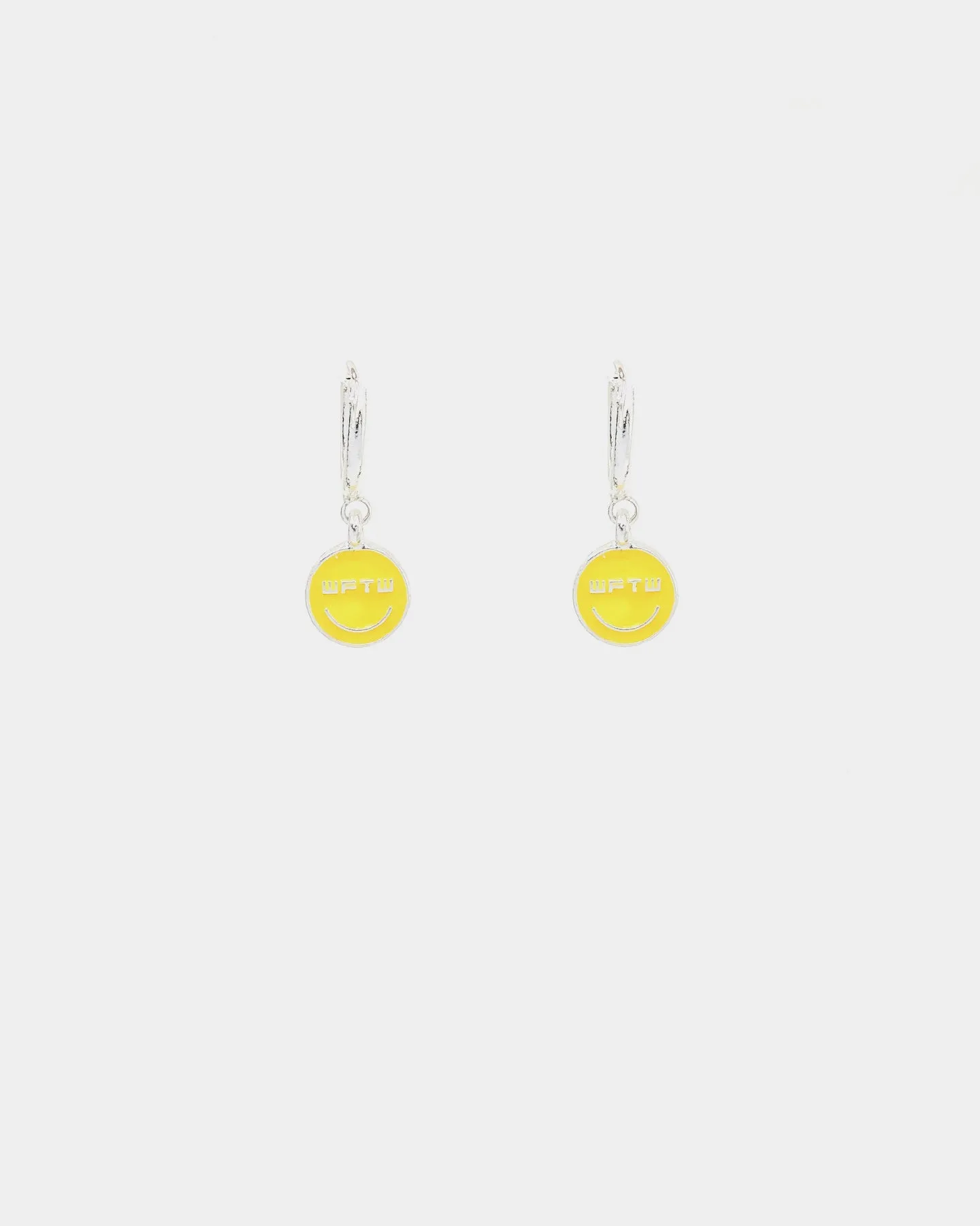 Wild For The Weekend Smiley Drop Hoop Earrings Silver