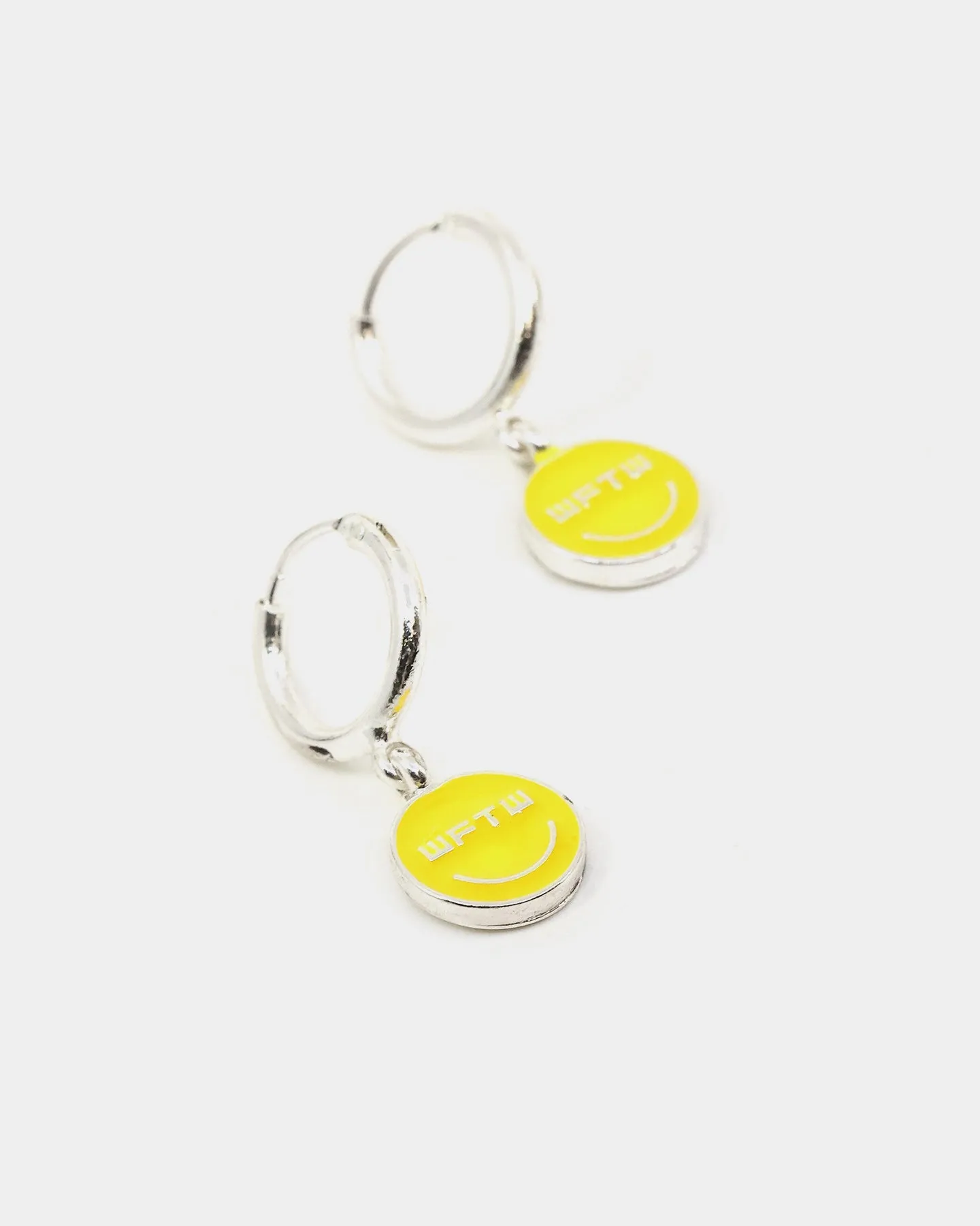 Wild For The Weekend Smiley Drop Hoop Earrings Silver