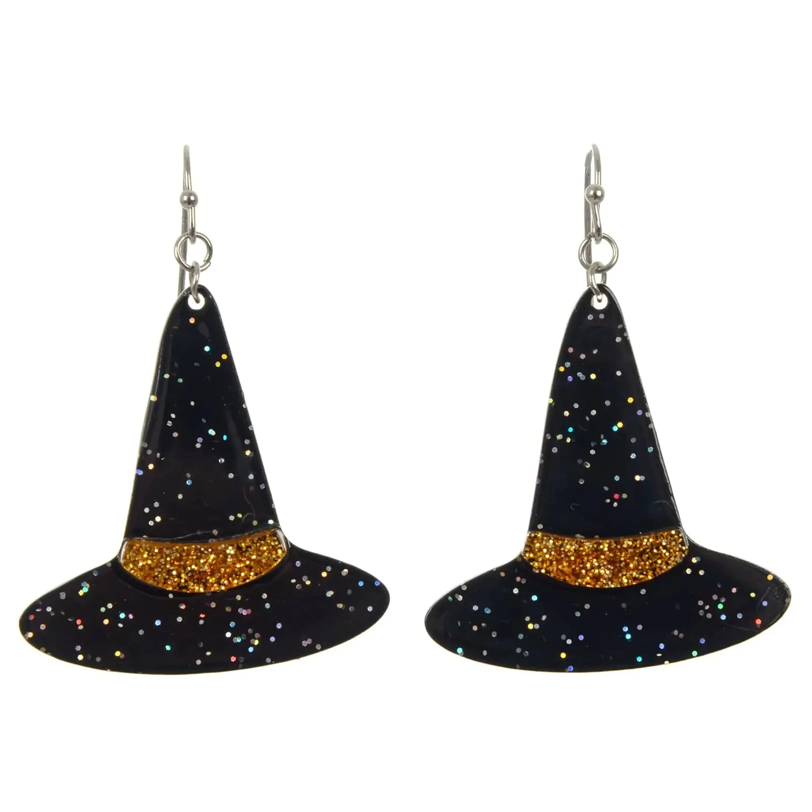 Witch Hat Drop Earrings Black Glitter Halloween Jewellery